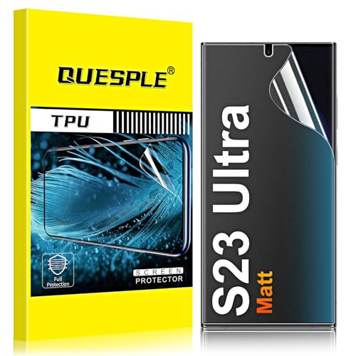 QUESPLE [2 Stück] Matt Schutzfolie für Samsung Galaxy S23 Ultra 5G, Anti-Fingerabdruck, Blendschutz Matte Weich TPU Folie, Ultra-Klar Fingerabdruck-ID Unterstützen Displayschutzfolie von QUESPLE