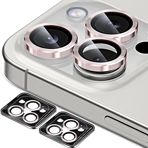 QUESPLE [3+3 Stück] Kameraschutz für iPhone 15 Pro/15 Pro Max und iPhone 14 Pro/14 Pro Max, 9H Panzer Schutz Glas Folie Individuelle Ringabdeckung aus Metall mit Aluminiumkante, Rosa von QUESPLE