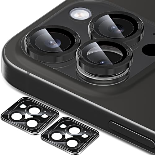 QUESPLE [3+3 Stück] Kameraschutz für iPhone 15 Pro/15 Pro Max und iPhone 14 Pro/14 Pro Max, 9H Panzer Schutz Glas Folie Individuelle Ringabdeckung aus Metall mit Aluminiumkante, Schwarz von QUESPLE