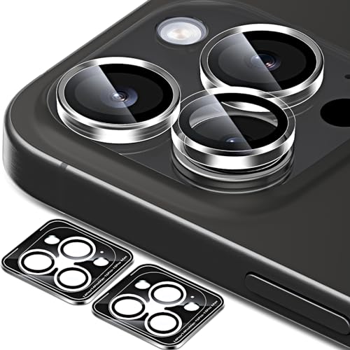 QUESPLE [3+3 Stück] Kameraschutz für iPhone 15 Pro/15 Pro Max und iPhone 14 Pro/14 Pro Max, 9H Panzer Schutz Glas Folie Individuelle Ringabdeckung aus Metall mit Aluminiumkante, Transparent von QUESPLE