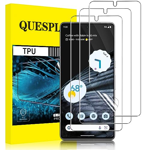 QUESPLE [3 Stück] TPU Schutzfolie für Google Pixel 7 Pro 5G Folie, Anti-Kratzen, HD Klar Blasenfreie Weich Google 7 Pro Display Schutz, Fingerabdruck-ID Unterstützen von QUESPLE