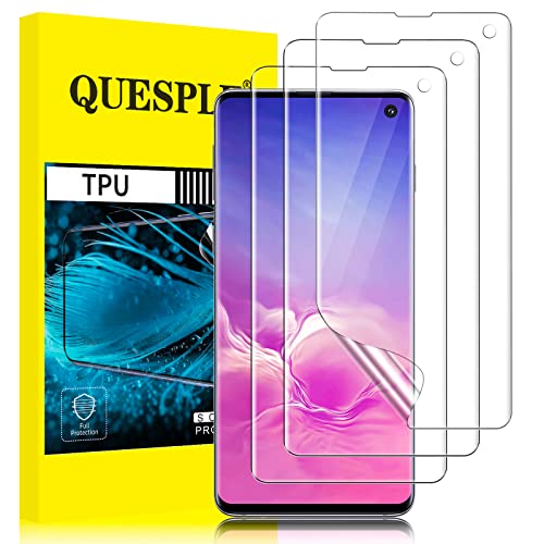 QUESPLE [3 Stück] TPU Schutzfolie für Samsung Galaxy S10 Folie, Anti-Kratzen, HD Klar Blasenfreie Weich Samsung S10 Display Schutz, Fingerabdruck-ID Unterstützen von QUESPLE