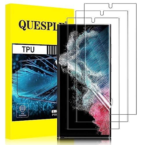 QUESPLE [3 Stück] Schutzfolie für Samsung Galaxy S22 Ultra 5G TPU Folie, Anti-Kratzen, HD Klar Blasenfreie Weich Samsung S22 Ultra Display Schutz, Fingerabdruck-ID Unterstützen von QUESPLE