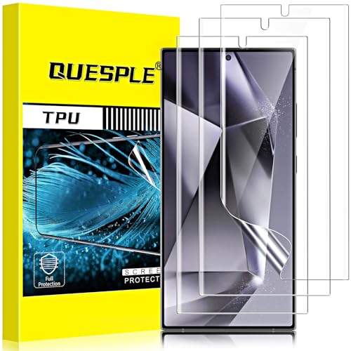 QUESPLE [3 Stück] TPU Schutzfolie für Samsung Galaxy S24 Ultra Folie, Anti-Kratzen, HD Klar Blasenfreie Weich Samsung S24 Ultra Display Schutz, Fingerabdruck-ID Unterstützen von QUESPLE