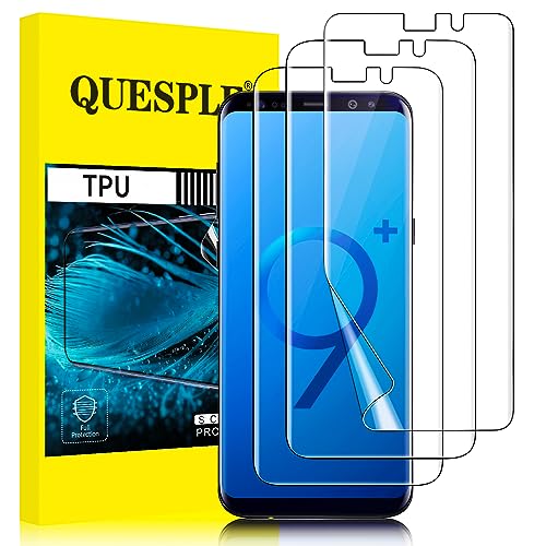 QUESPLE [3 Stück] TPU Schutzfolie für Samsung Galaxy S9 Plus Folie, Anti-Kratzen, HD Klar Blasenfreie Weich Samsung S9 Plus Display Schutz, Fingerabdruck-ID Unterstützen von QUESPLE