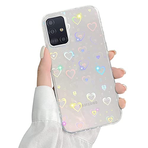 QUESPLE Kompatibel mit Samsung Galaxy A51 Hülle Transparent Glitzer Herz Muster für Frauen Mädchen Mode Weiche Langlebige Schlanke TPU Handyhülle, Hart PC Rückseite Kratzfest von QUESPLE