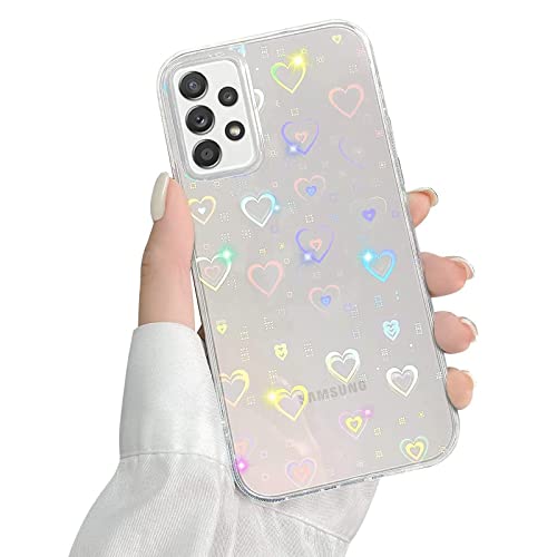 QUESPLE Kompatibel mit Samsung Galaxy A52 Hülle Transparent Glitzer Herz Muster für Frauen Mädchen Mode Weiche Langlebige Schlanke TPU Handyhülle, Hart PC Rückseite Kratzfest von QUESPLE