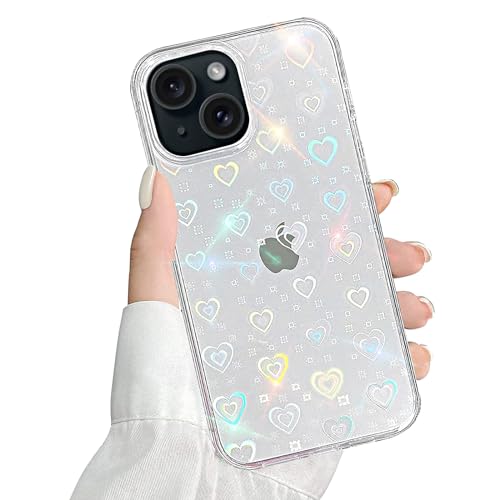 QUESPLE Kompatibel mit iPhone 15 Hülle Transparent Glitzer Herz Muster für Frauen Mädchen Mode Weiche Langlebige Schlanke TPU Handyhülle, Hart PC Rückseite Kratzfest QUESPLE Kompatibel mit iPhone 15 Hülle Transparent Glitzer Herz Muster für Frauen Mädchen Mode Weiche Langlebige Schlanke TPU Handyhülle, Hart PC Rückseite Kratzfest von QUESPLE