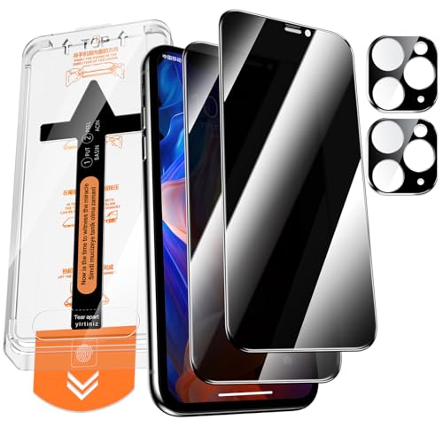 QUESPLE Panzerglas Sichtschutz für iPhone 11 Pro Max mit Kamera Schutz, [Auto-Installation] Anti-Spähen Full Screen Privatsphäre Schutzfolie, 9H Härte Gehärtetem Glas Displayschutzfolie, 2+2 Stück von QUESPLE