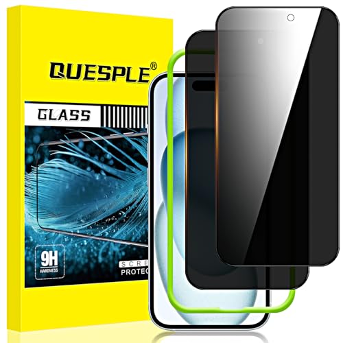 QUESPLE Panzerglas Sichtschutz für iPhone 15 Plus 6,7 Zoll Schutzfolie, Schwarzer Rand Anti-Spy Panzer Schutz Glas Folie mit Einfacher Installationswerkzeug, Blasenfrei, 2 Stück von QUESPLE