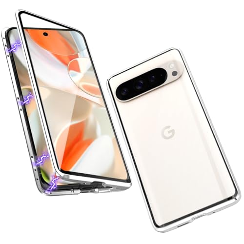 QUIETIP Schutzhülle kompatibel mit Google Pixel 9 Pro XL, magnetischer Körper, Metallrahmen, doppelseitig, transparente Abdeckung aus gehärtetem Glas, Silber QUIETIP Schutzhülle kompatibel mit Google Pixel 9 Pro XL, magnetischer Körper, Metallrahmen, doppelseitig, transparente Abdeckung aus gehärtetem Glas, Silber von QUIETIP