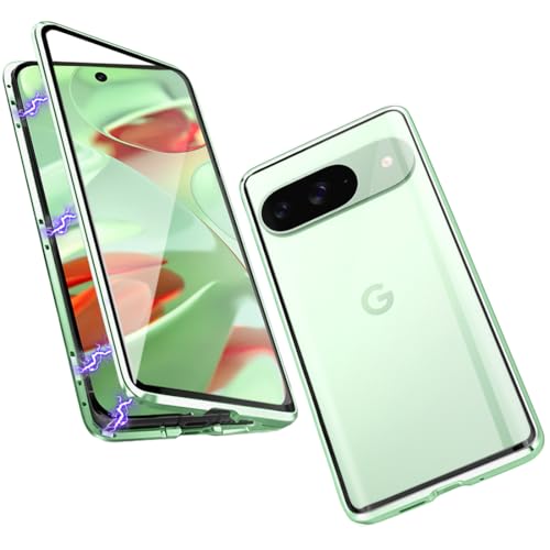 QUIETIP Schutzhülle kompatibel mit Google Pixel 9 und Pixel 9 Pro, magnetischer Metallrahmen, doppelseitig, transparente Abdeckung aus gehärtetem Glas, Grün QUIETIP Schutzhülle kompatibel mit Google Pixel 9 und Pixel 9 Pro, magnetischer Metallrahmen, doppelseitig, transparente Abdeckung aus gehärtetem Glas, Grün von QUIETIP