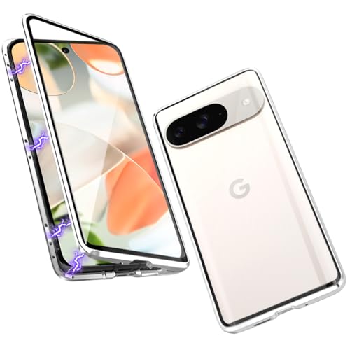 QUIETIP Schutzhülle kompatibel mit Google Pixel 9 und Pixel 9 Pro, magnetischer Metallrahmen, doppelseitig, transparente Abdeckung aus gehärtetem Glas, Silber QUIETIP Schutzhülle kompatibel mit Google Pixel 9 und Pixel 9 Pro, magnetischer Metallrahmen, doppelseitig, transparente Abdeckung aus gehärtetem Glas, Silber von QUIETIP