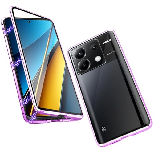 QUIETIP Schutzhülle kompatibel mit Redmi Note 13 Pro/Poco X6 5G, magnetischer Körper, Metallrahmen, doppelseitig, klar, gehärtetes Glas, stoßfest, mit Kameraschutz, dünn, Lila von QUIETIP