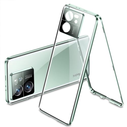 QUIETIP Schutzhülle kompatibel mit Xiaomi 13T / 13T Pro 5G, magnetischer Körper, Metallrahmen, doppelseitig, transparent, gehärtetes Glas, stoßfest mit Kameraschutzabdeckung, dünn, Grün von QUIETIP