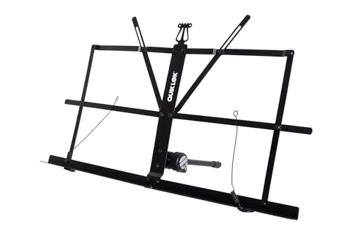 QUIK LOK - MUS/001 Tisch-Lesegerät mit Hülle, offene Notenfläche 41 x 23 cm, Maße Tasche 45 x 15 cm, Länge zusammengeklappt 42 cm, aus Metall; Farbe: Schwarz von QUIK LOK