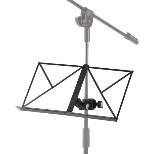 QUIK LOK - MUS/003 Gelenkarm mit klappbarem Notenständer, Oberfläche 460 x 240 mm, Universalklemme Durchmesser 15-35 mm, leicht und faltbar, ideal für Musiker, Farbe Schwarz von QUIK LOK