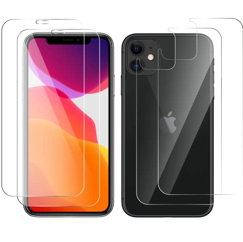 QUITECO 2 Panzer Schutz Glas + 2 Rückseite Folie Glas für iPhone 11 [2+2 Stück] Backcover und Front Schutz von QUITECO