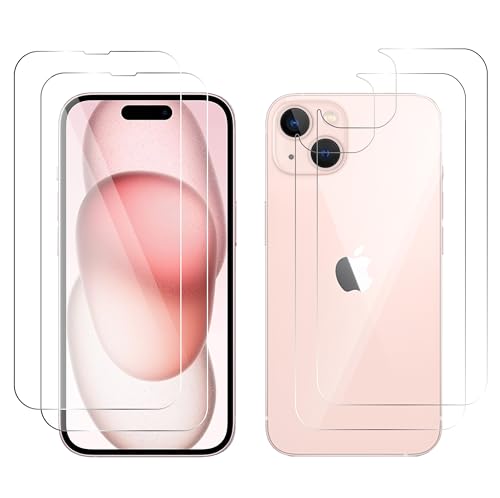 QUITECO 2 Panzer Schutz Glas + 2 Rückseite Folie Glas für iPhone 14 [2+2 Stück] Backcover und Front Schutz von QUITECO