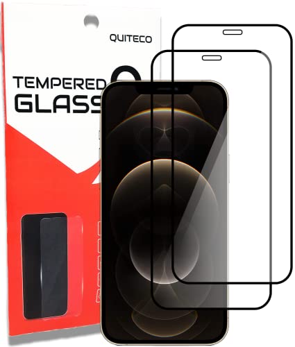 QUITECO Panzer Schutz Glas für iPhone 12 Pro Max [2 Stück] Schutzfolie Glas Full Screen, Display Schutzglas Panzerfolie, Schwarzer Rand Glasfolie 9H von QUITECO
