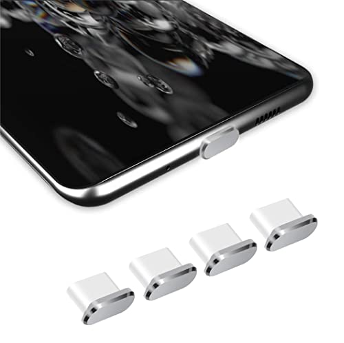 QUITECO Staubschutzkappen Typ C für iPhone 15/Samsung/Huawei/Xiaomi/Honor/OnePlus [4 Stück] Schutzkappen Ladeanschluss (Silber) von QUITECO
