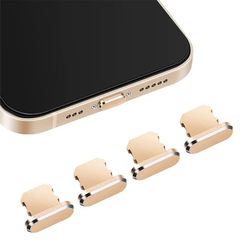 QUITECO Staubschutzkappen für iPhone 14/13/12/11/XS MAX/XR/XS/X/8/7 [4 Stück] Schutzkappen Ladeanschluss (Gold) von QUITECO