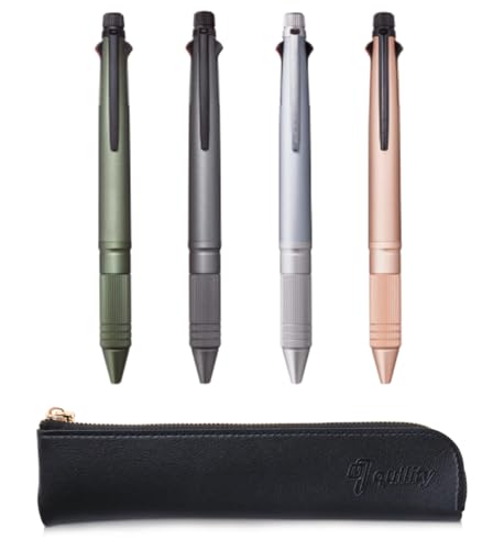 QULLITY Uni Jetstream 4 & 1 Metal Edition 0,5 Multifunktionsstift (Schwarz/Rot/Blau/Grün und Druckbleistift), 4 Farben, originales schwarzes schlankes Federmäppchen von QULLITY