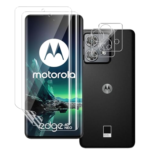 QULLOO 2+2 Stück Displayfolie Schutzfolie für Motorola Moto Edge 40 neo + Kameraschutz für Panzerglas,Weich TPU Displayschutzfolie Anti-Fingerabdruck Folie Displayschutz - Transparent von QULLOO