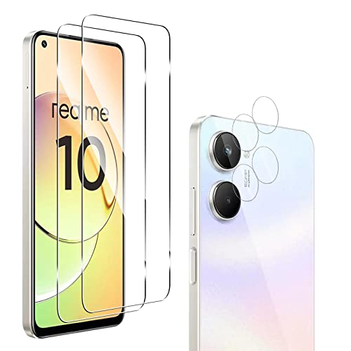 QULLOO 2+2 Stück Schutzfolie Panzerfolie für Realme 10 4G + Kameraschutz,9H Härte Schutzglas Displayschutzfolie [Anti-Kratz Kamera Schutz, Blasenfrei Displayschutz] Glas Folie von QULLOO