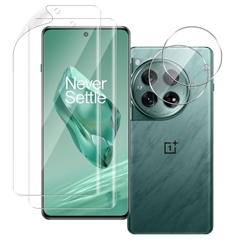 QULLOO 2+2 Stück Schutzfolie für Oneplus 12 + Kameraschutz für Panzerglas, Weich TPU Displayschutzfolie Anti-Fingerabdruck Folie Displayschutz - Transparent von QULLOO