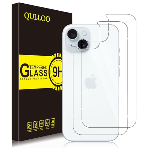 QULLOO 2 Stück Rückseite Schutzfolie für iPhone 15 Plus für Panzerglas, 9H Härte Anti-Kratzen Zurück Glasfolie Hinten Schutzglas HD Klar Rückseite Folie von QULLOO