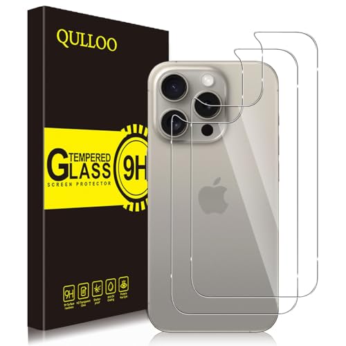 QULLOO 2 Stück Rückseite Schutzfolie für iPhone 15 Pro für Panzerglas, 9H Härte Anti-Kratzen Zurück Glasfolie Hinten Schutzglas HD Klar Rückseite Folie von QULLOO