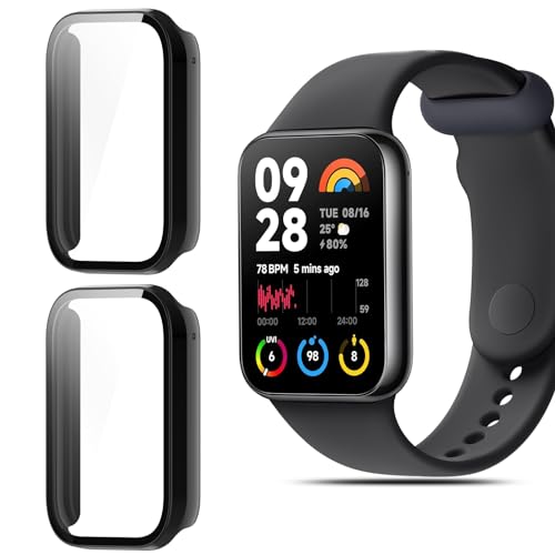 QULLOO 2 Stück Schutzhülle für Xiaomi mi Band 8 Pro Displayschutz,Voller Schutz Hülle, PC Hard Schutzfolie Case Cover für Xiaomi Smart Band 8 Pro mit Displayschutzfolie - Schwarz von QULLOO