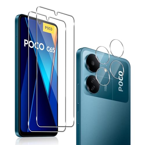 QULLOO 2 Stück für Panzerglas für Xiaomi Poco C65 / Redmi 13C 4G Schutzfolie mit 2 Stück Kamera folie, 9H Schutzglas Glas Panzerfolie Displayschutzfolie, Anti-Kratz Displayschutz für Redmi 13 C von QULLOO