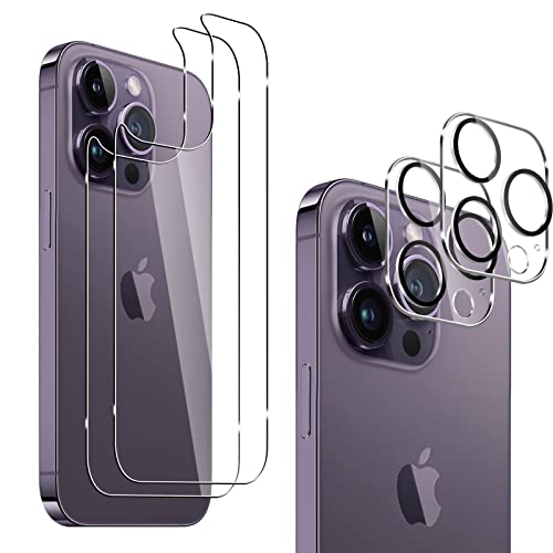 QULLOO Rückseite Schutzfolie für iPhone 14 Pro Max, 2 Stück Rückseite für Panzerglas mit 2 Stück Kameraschutz, 9H Hinten Gehärtetes Glas Vollabdeckung Schutzglas Zurück Folie von QULLOO