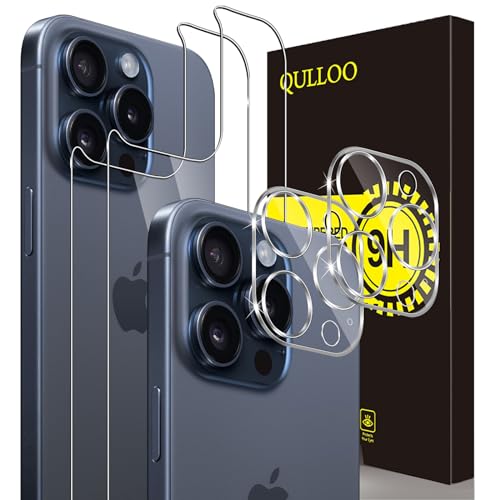 QULLOO Rückseite Schutzfolie für iPhone 15 Pro, 2 Stück Rückseite für Panzerglas mit 2 Stück Kameraschutz, 9H Hinten Panzerfolie Vollabdeckung Schutzglas Zurück Folie von QULLOO