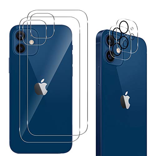 QULLOO Rückseite Schutzfolie für iPhone 12, 2 Stück Rückseite für Panzerglas mit 2 Stück Kameraschutz, 9H Hinten Gehärtetes Glas Vollabdeckung Schutzglas Zurück Folie [Nicht für iPhone 12 Pro] von QULLOO