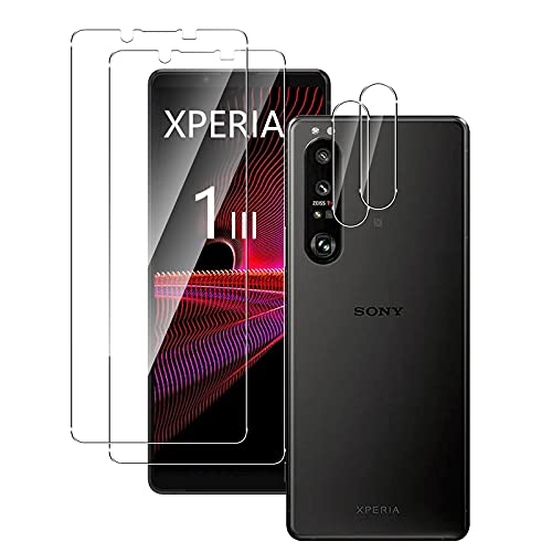 QULLOO Schutzfolie Panzerfolie für Sony Xperia 1 III 5G 2021 /Xperia 1 3 5G + Kamera Schutzfolie [2 + 2 Stück],9H Härte Schutzglas Folie Anti-Fingerabdruck Displayschutzfolie von QULLOO