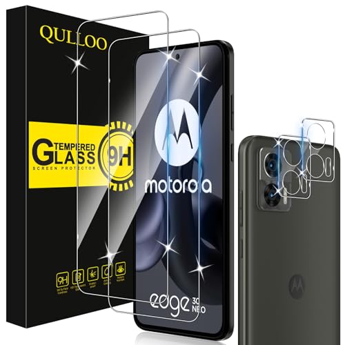 QULLOO Schutzfolie für Motorola Moto Edge 30 Neo für Panzerglas, 2 Stück Panzerfolie mit 2 Stück Kameraschutz, 9H Härte Glas Folie HD Klar Schutzglas Kratzfestnzer Displayschutzfolie von QULLOO