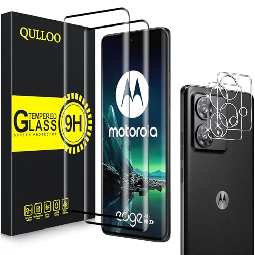 QULLOO Schutzfolie für Motorola Moto Edge 40 Neo 5G für Panzerglas, 2 Stück Panzerfolie mit 2 Stück Kameraschutz, 9H Härte Glas Folie HD Klar Schutzglas Kratzfestnzer Displayschutzfolie von QULLOO