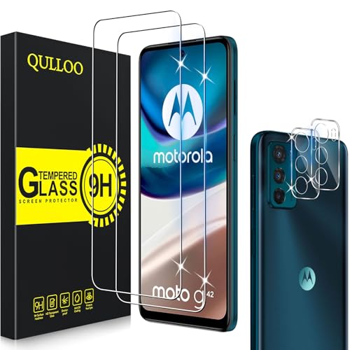 QULLOO Schutzfolie für Motorola Moto G42 für Panzerglas, 2 Stück Panzerfolie mit 2 Stück Kameraschutz, 9H Härte Glas Folie HD Klar Schutzglas Kratzfestnzer Displayschutzfolie von QULLOO