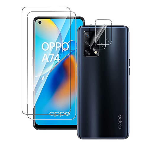 QULLOO Schutzfolie für Oppo A74 4G + Kamera Panzerfolie [2 Stück + 2 Stück],9H Hartglas Folie Displayschutz Anti-Kratzen Glas Displayschutzfolie für Oppo A74 von QULLOO