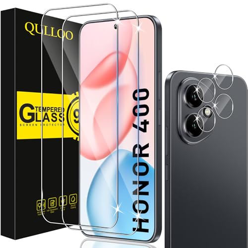 QULLOO Schutzfolie für Panzerglas für Honor 400, 2 Stück Displayschutzfolie mit 2 Stück Kameraschutz, 9H Härte Gehärtetes Glas HD Klar Schutzglas Anti-Kratzen Folie von QULLOO