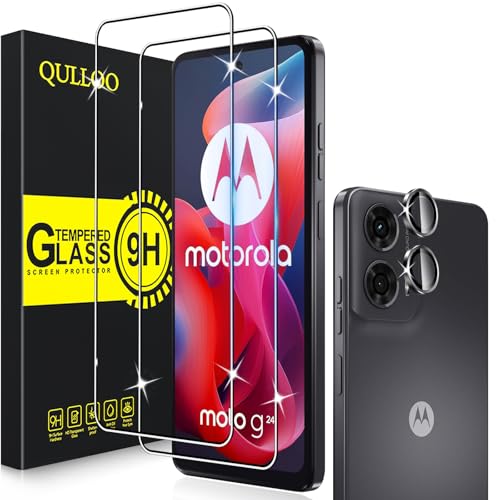 QULLOO Schutzfolie für Panzerglas für Motorola Moto G24 5G, 2 Stück Panzerfolie mit 2 Stück Kameraschutz [9H Härte Glas Folie][HD Klar Schutzglas][Anti-Kratzen Displayschutzfolie] von QULLOO