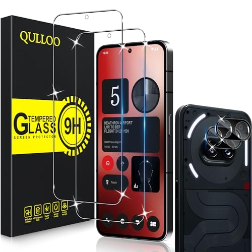 QULLOO Schutzfolie für Panzerglas für Nothing Phone 2A, 2 Stück Panzerfolie mit 2 Stück Kameraschutz [9H Härte Glas Folie][HD Klar Schutzglas][Anti-Kratzen Displayschutzfolie] von QULLOO