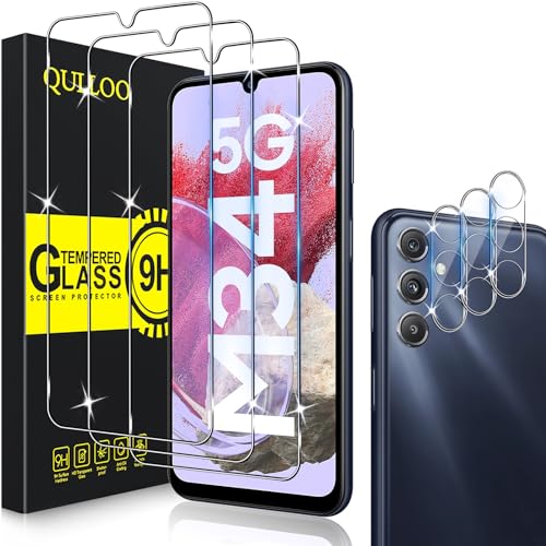 QULLOO Schutzfolie für Panzerglas für Samsung Galaxy M34 5G, 3 Stück Panzerfolie mit 3 Stück Kameraschutz [9H Härte Glas Folie][HD Klar Schutzglas][Anti-Kratzen Displayschutzfolie] von QULLOO