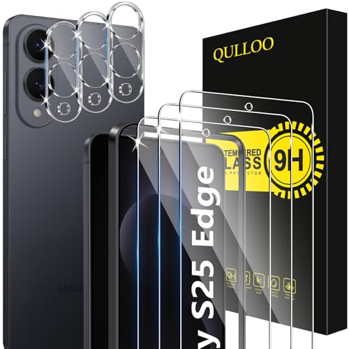 QULLOO Schutzfolie für Panzerglas für Samsung Galaxy S25 Edge 5G, 3 Stück Displayschutzfolie mit 3 Stück Kameraschutz [9H Härte Gehärtetes Glas ][HD Klar Schutzglas][Anti-Kratzen Folie] von QULLOO