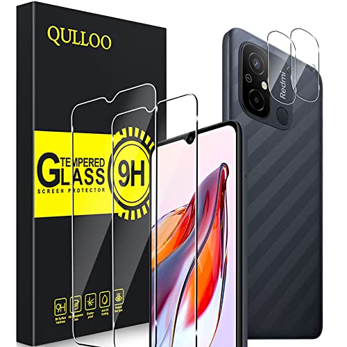 QULLOO Schutzfolie für Panzerglas für Xiaomi Redmi 12C, 2 Stück Panzerfolie mit 2 Stück Kameraschutz [9H Härte Glas Folie][HD Klar Schutzglas][Anti-Kratzen Displayschutzfolie] von QULLOO