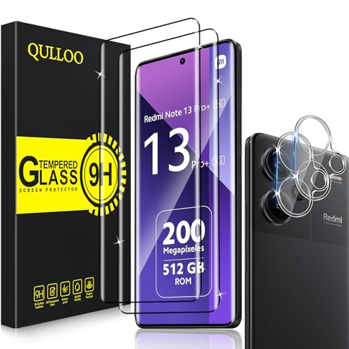 QULLOO Schutzfolie für Panzerglas für Xiaomi Redmi Note 13 Pro Plus, 2 Stück Panzerfolie mit 2 Stück Kameraschutz [9H Härte Glas Folie][HD Klar Schutzglas][Anti-Kratzen Displayschutzfolie] von QULLOO