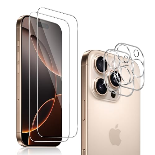 QULLOO Schutzfolie für Panzerglas für iPhone 16 Pro, Displayschutz + Kameraschutz Folie,(2+2) 9H Screen Protector Schutzglas Glas Folie Displayschutzfolie für iPhone 16 Pro von QULLOO